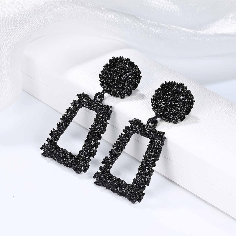 Jstyle Gold Statement Clip On Earrings for Women, Big Rectangle Geometric Dangle Clip Earrings Fashion Large Gold Silver Hot Pink Drop Earrings for Women Non Pierced - Image 5